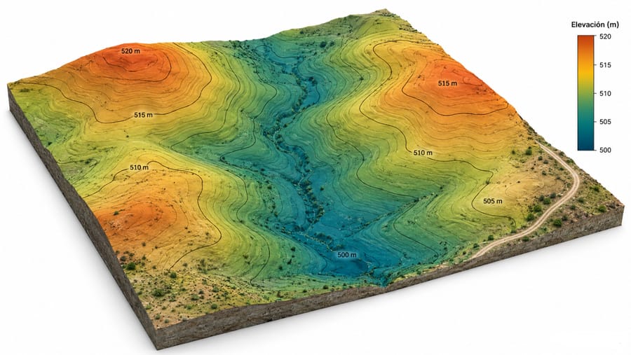 Modelo 3D de un terreno con curvas de nivel